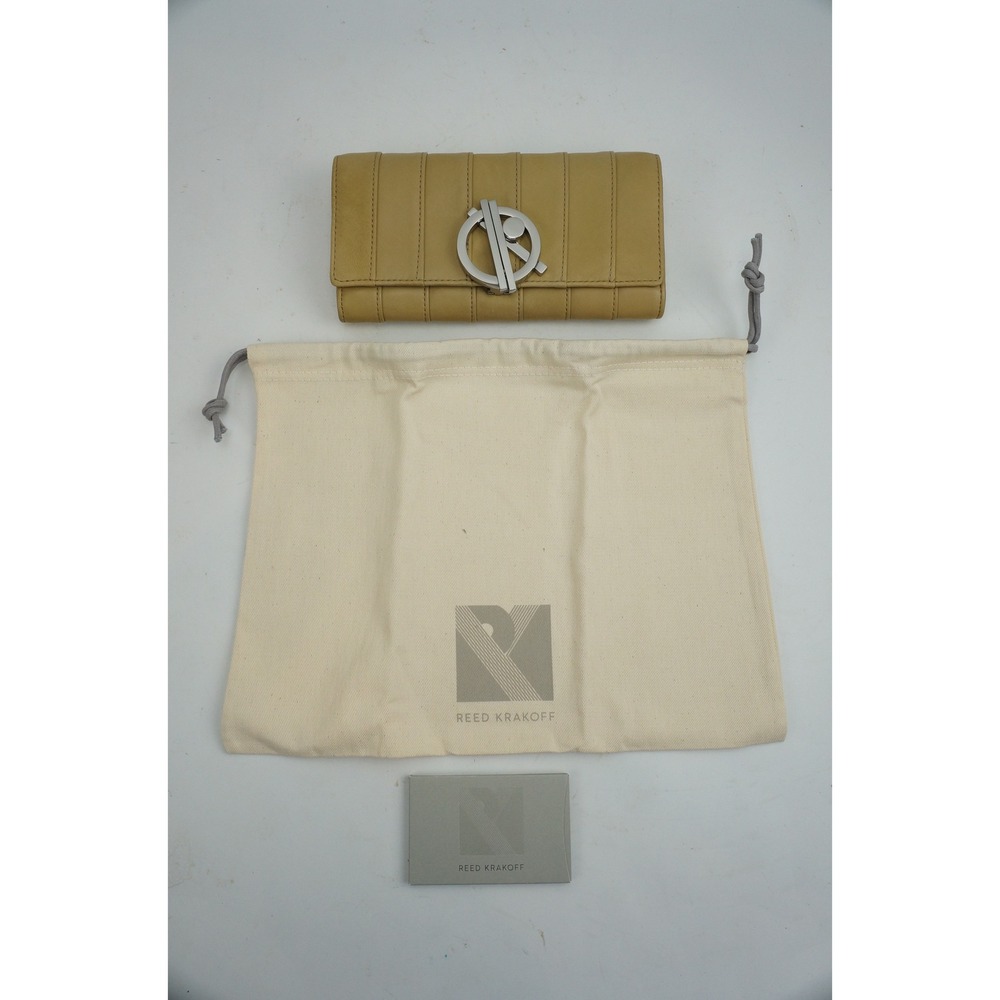 Reed Krakoff Wallet Tan Leather Stitched Flap Silver Logo Clasp Like new